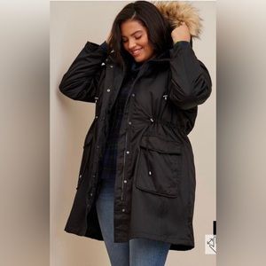 Torrid Parka Women's Black Faux Fur Trim Parka Hooded Coat Lined Plus Size 2
